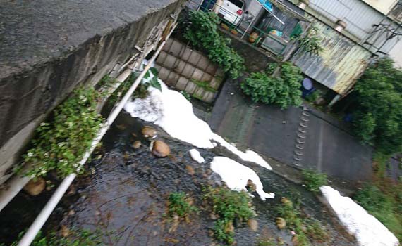 五股出現雪花飄飄河 環保局稽查員迅速破案「剷雪」