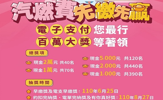 響應環保、E化、愛地球  繳納汽燃費百萬大獎等您拿　 