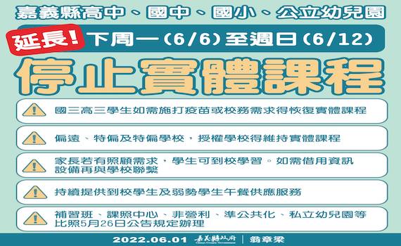 為保護學生 嘉縣高中以下學校6日後再停課一周