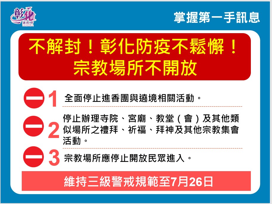 影／三級警戒微解封　王惠美：彰化宮廟維持「不解封」 - https://www.watchmedia01.com