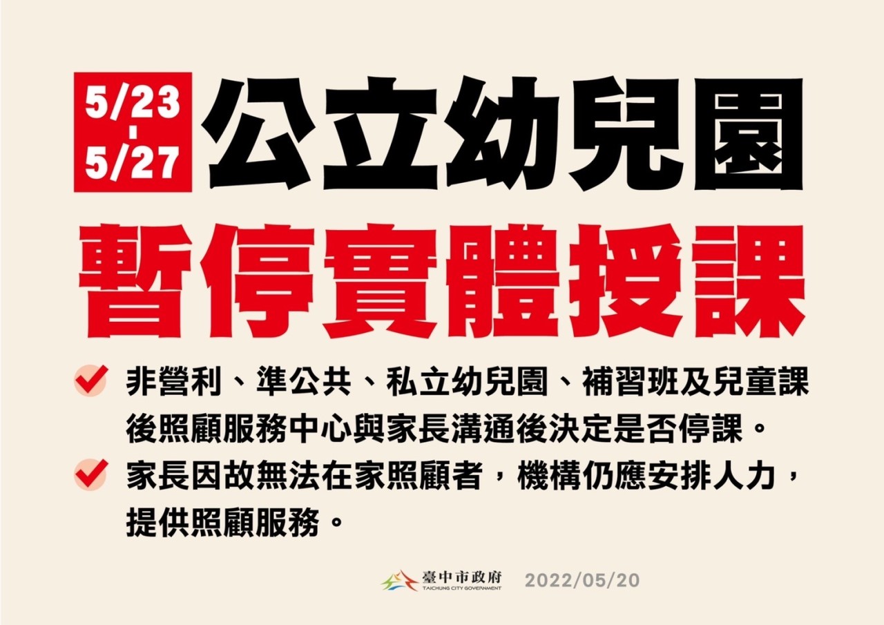 保障幼兒健康 盧市長：中市公幼5/23-5/27暫停實體課程 - https://www.watchmedia01.com