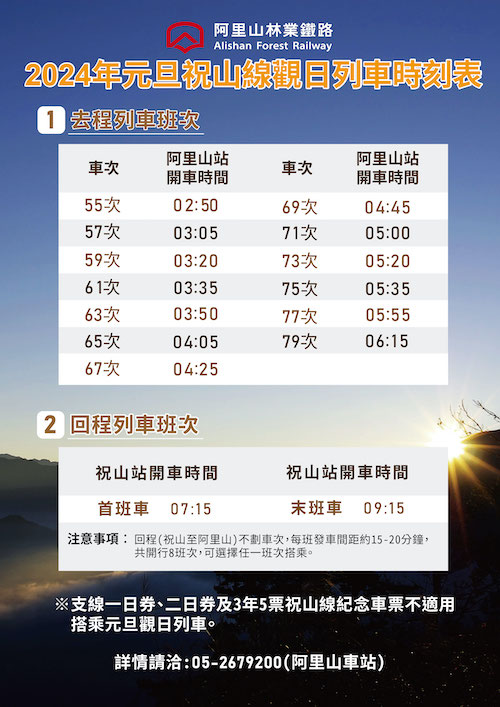阿里山2024元旦跨年觀日列車　自12月11日起開始預售　　 - https://www.watchmedia01.com