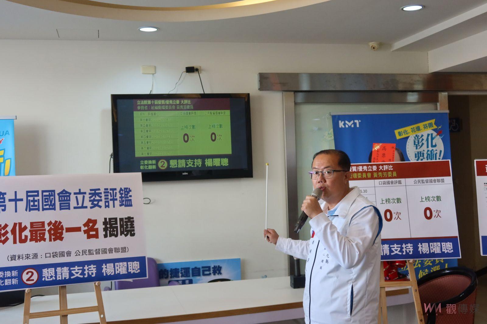 （有影片）／楊曜聰揭曉彰化立委評鑑結果　批黃秀芳法案審查率低於平均值 - https://www.watchmedia01.com