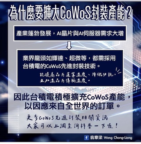 網友唱衰台積電來嘉義設包裝廠　翁章梁臉書說CoWos - https://www.watchmedia01.com