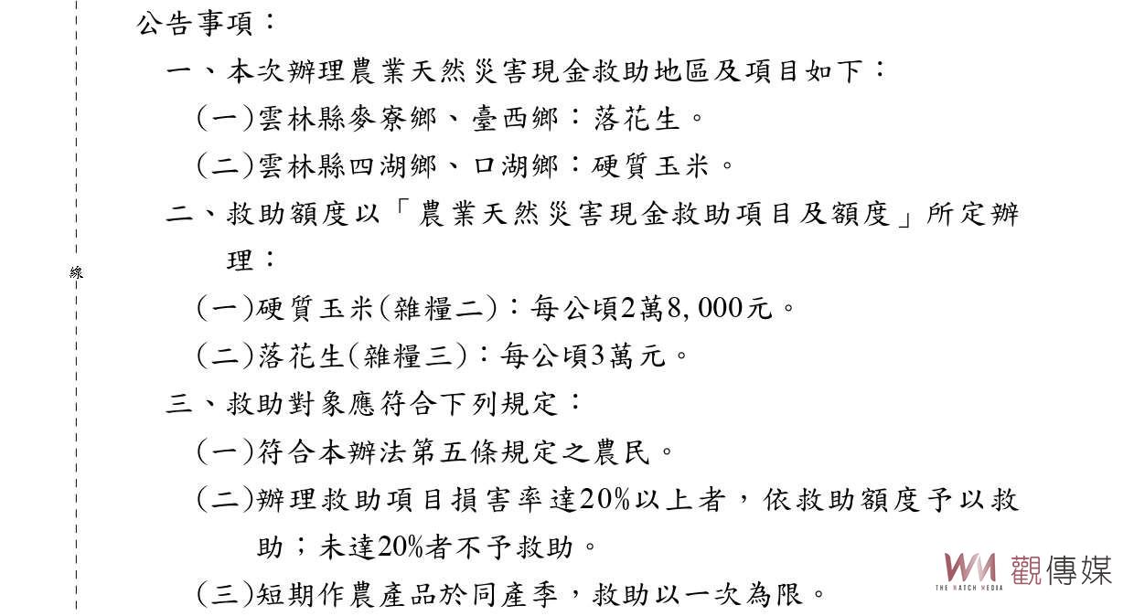雲林縣4鄉鎮啟動農業災害救助　落花生及硬質玉米受山陀兒颱風影響可申請現金補助 - https://www.watchmedia01.com