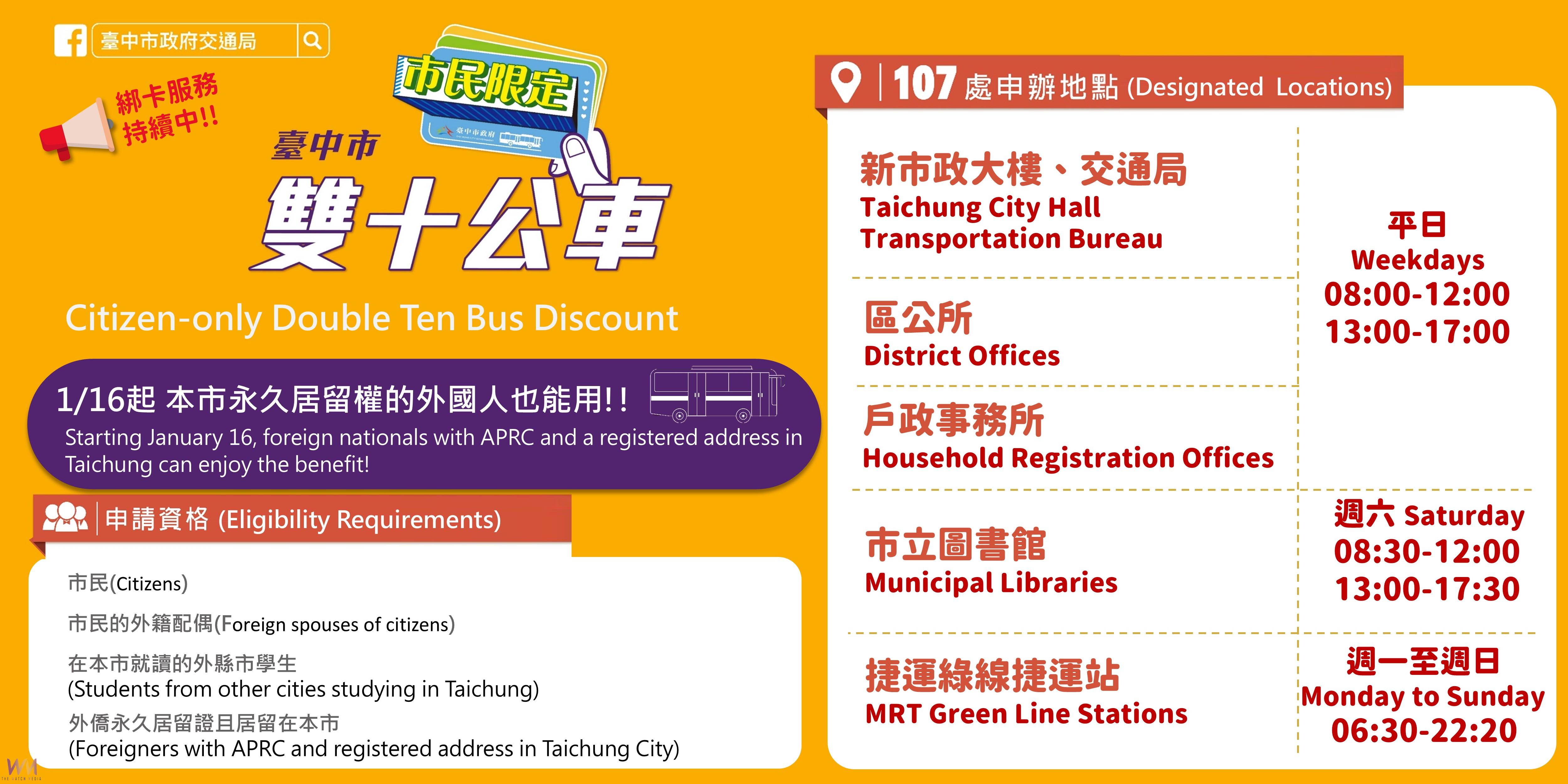 中市推2025年新年好禮　自1/16起永居外籍朋友享台中雙十公車優惠 - https://www.watchmedia01.com