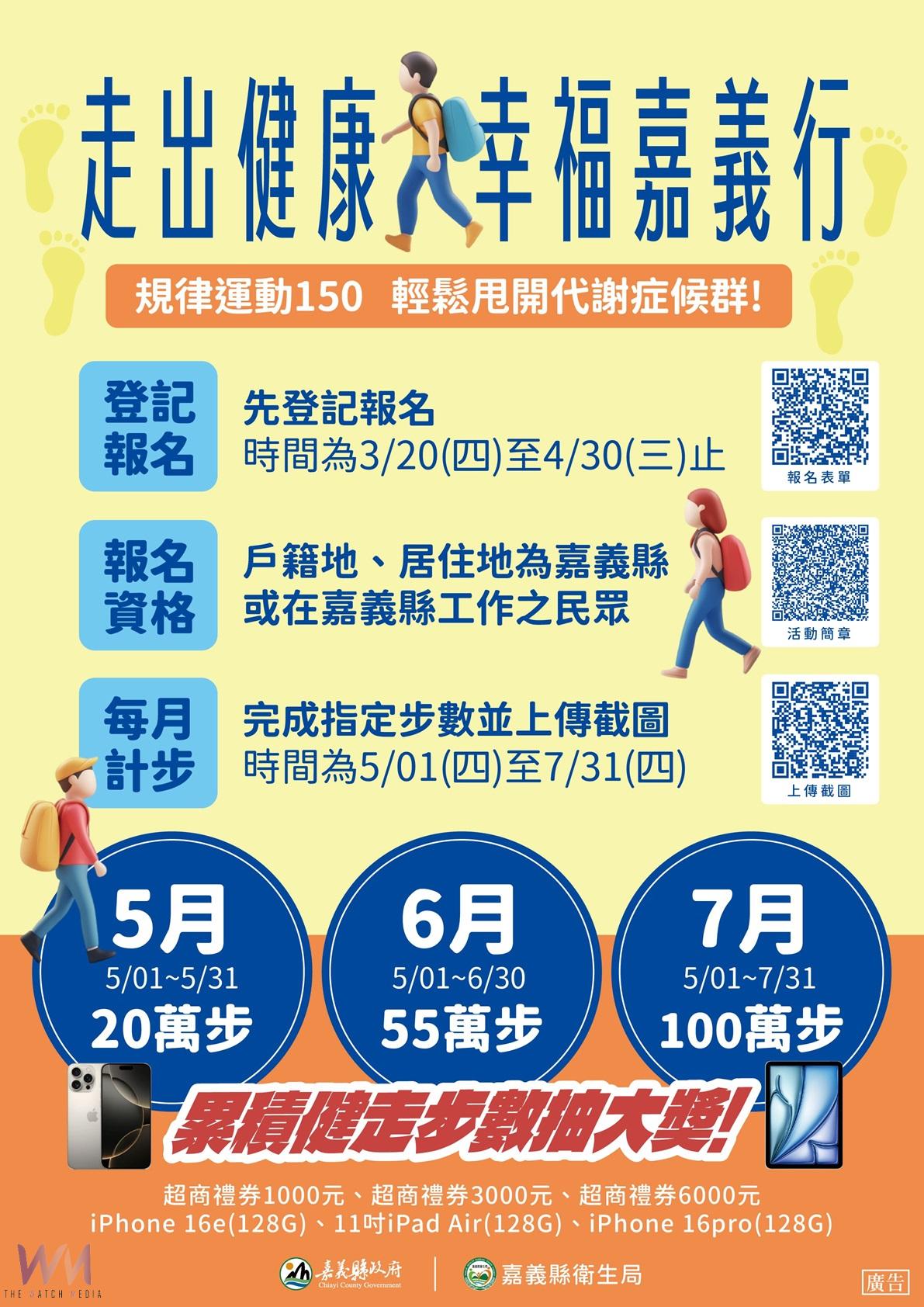 健走達標抽iPhone      嘉縣衛生局：上傳成果抽大獎 - https://www.watchmedia01.com