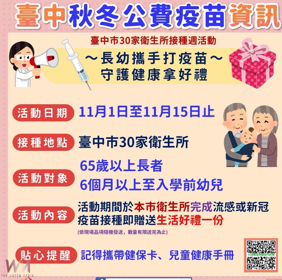 秋冬疫苗第二階段今11/1起開打　中市衛生局籲：符合公費對象儘速接種 - https://www.watchmedia01.com