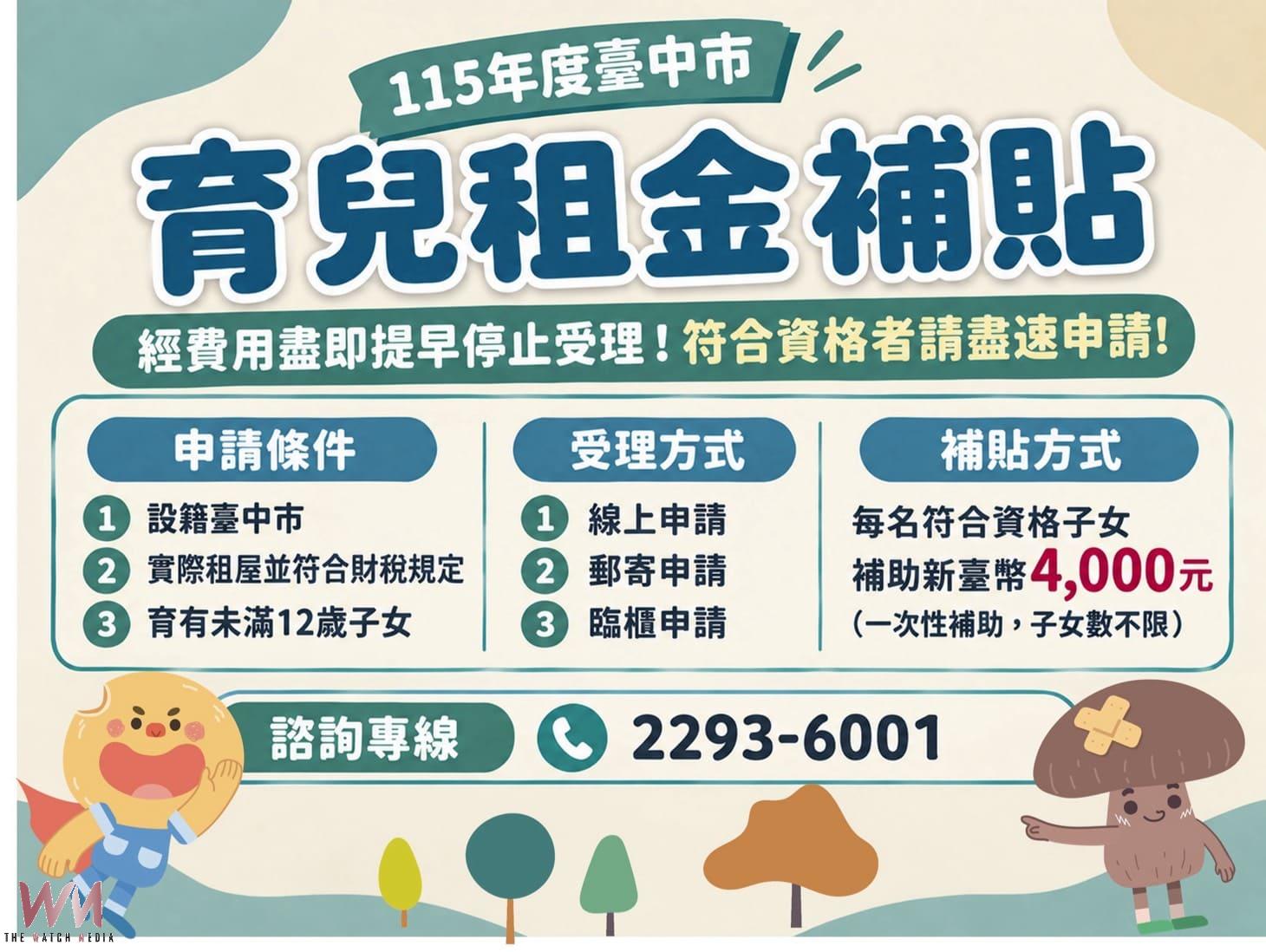 台中市育兒租金補貼每名子女4,000元 住宅處籲經費將用罄儘速申請 - https://www.watchmedia01.com