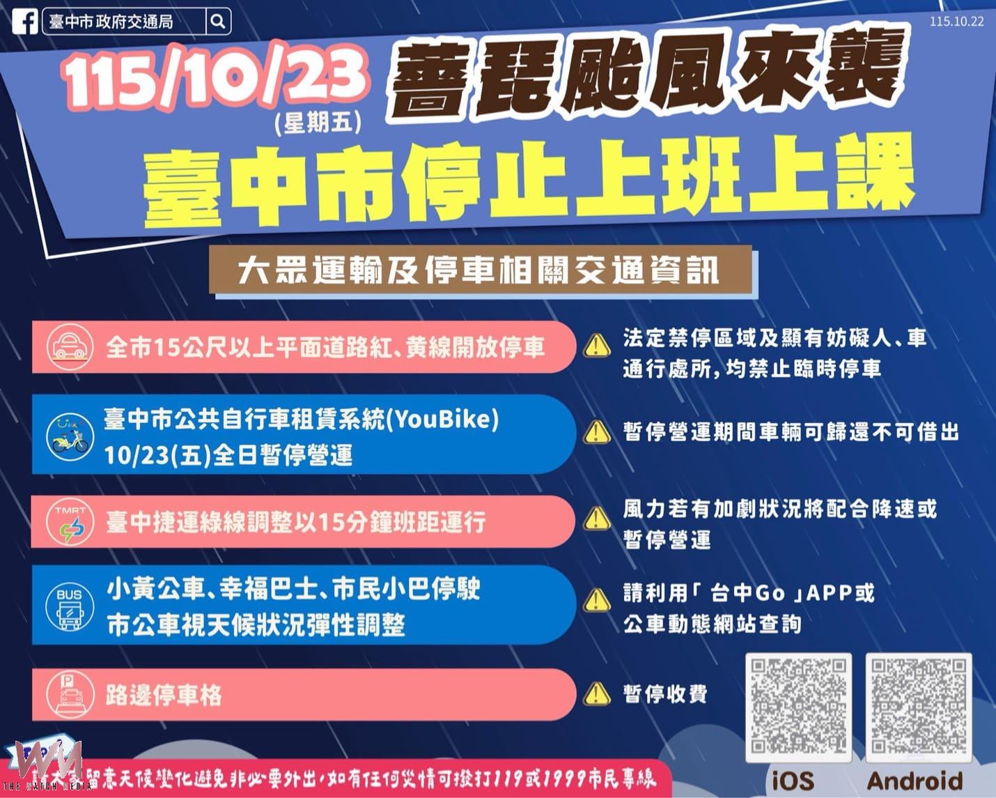 薔琵颱風來襲 台中市部分紅黃線路段開放停車 - https://www.watchmedia01.com