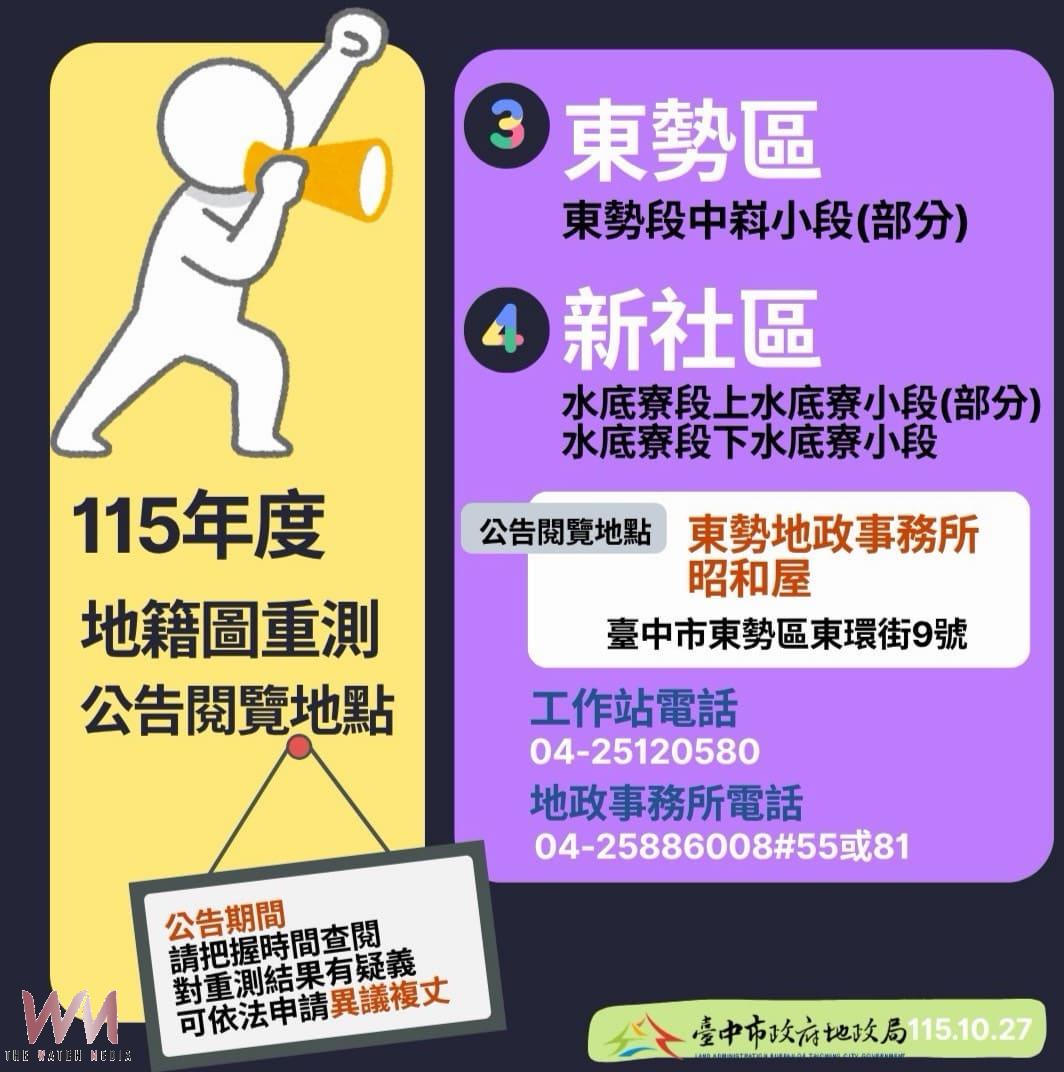 台中地籍圖重測成果公告　地政局提醒異議複丈及權狀換發須留意 - https://www.watchmedia01.com