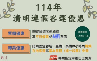 交通部公路局推出清明連假多項疏運優惠，鼓勵民眾多加利用大眾運輸，避開車潮並享有票價折扣。（圖／記者蘇榮泉翻攝）