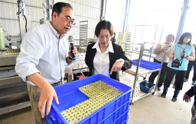 彰化縣長王惠美率農業團，前往桃園市參訪兩座高科技植物工廠，汲取AI智慧農業與深水式水耕技術的實務經驗。（彰化縣政府提供）