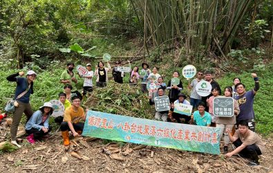 大葉大學USR攜手石牌社區及企業志工，動手清除危害生態的外來種大花曼陀羅，保護在地生態。（大葉大學提供）