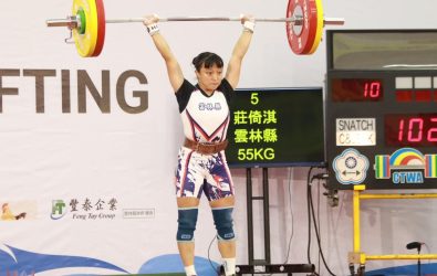 代表地主雲林縣出賽的莊倚淇，以抓舉83公斤、挺舉104公斤、總成績187公斤的優異表現，成功奪下金牌。（114年全國運動會籌備處提供）